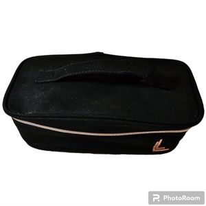 NEW Laura Lee Los Angeles Black Gold Velvet Cosmetic Bag makeup travel case